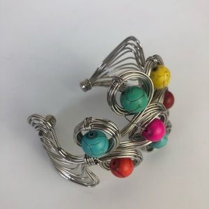 Artisan Hand made bright beaded silver wire bracelet